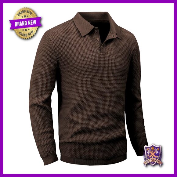 Men's Slim Fit Recycled Knit Polo Sweater Long Sleeve Collared Pullover